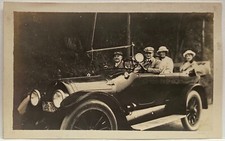 Four People Ride In Old Auto With Top Down NY License Plate-Early Photo 1914 picture