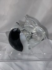 Art Glass Bunny Rabbit Clear White Black Figurine Long Ears Paperweight Glass picture