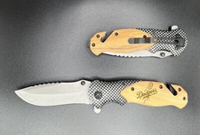 LA Dodgers engraved Olive wood military pocket knife outdoors camping fishing picture