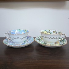 2 Vintage Plant Tuscan China Teacup Saucer Sets Floral Gold Trim England picture