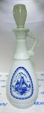 Nautical Milk Glass Decanter Blue White Sailboats Dutch Windmill w/ Stopper AK picture