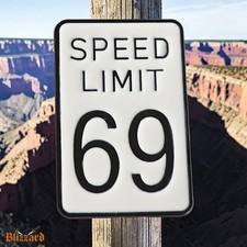 Speed Limit 69 Novelty Enamel Metal Pin Funny Black White Lapel Badge picture