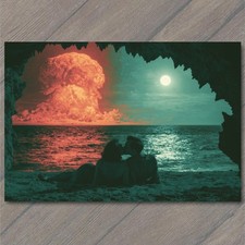POSTCARD Couple Kissing Beach Moonlight Night Ocean Explosion Dramatic Surreal picture