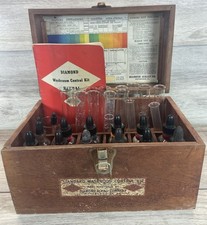 Vintage Diamond Alkali Standard Washroom Control Kit Wooden Case Pyrex Glassware picture
