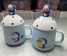 DORAEMON ceramic MUG LOT/2 w/ lid & figurine  picture