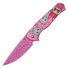 8” Pink Labubu Spring Assisted Folding Pocket Knife EDC picture