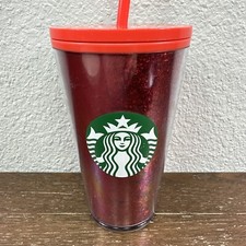 Starbucks Christmas Holiday 2020 Red Glitter Ombre Grande 16oz Tumbler Straw picture