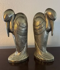 ART DECO Pelican Crane Solid Brass Bookends picture