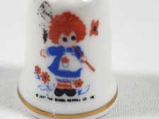 Vintage Schmid 1977 Raggedy Ann Chasing Butterflies Bone China Thimble England  picture