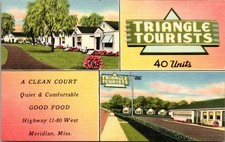 Triangle Court Meridian Mississippi Linen Postcard Cabins AAA Tourist picture
