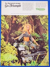 1968 Triumph Bonneville Motorcycle Print Ad Go Triumph Joy Harmon Wall Art Gift picture