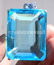 243 Ct Natural Blue Aquamarine Emerald Shape 925 Silver Pendant IGL Gems 6LHS picture