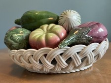 Spain Majolica Large Art Pottery Basket Weave Centerpiece Vegetables Hand Paint picture
