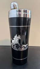 ART DECO CAMBRIDGE BLACK AMETHYST GLASS W/ STERLING OVERLAY COCKTAIL SHAKER 1934 picture