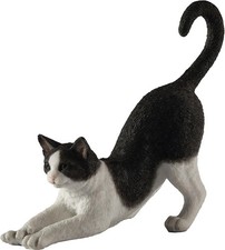 Polystone Black And White Cat Stretching Figurine Home Decorative Collectible picture