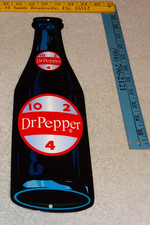 VINTAGE SODA BOTTLE: DR PEPPER 10, 2 & 4 DIE-CUT METAL ENAMEL GASOLINE OIL SIGN picture