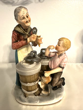 Vtg Norleans Japan Ceramic Figurine ICE CREAM Vendor Lady, Boy, Dog picture