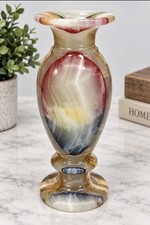 Vtg White Onyx Multicolor  Vase Polished Stone Handmade Elegant Boho 7.5” 2 lbs. picture