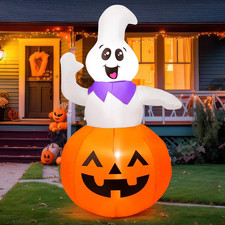 5 FT Halloween Inflatable Cute Pumpkin Ghost Outdoor Decorations Blow up Yard Gh picture