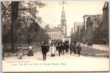 Boston Massachusetts MA, The Mall and Park St. Church, Pathway, Vintage Postcard picture