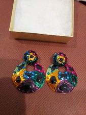 Vtg Pair Of Confetti Earrings 1980s Disco Clip Ons--COPPER-- RARE-- picture