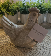 Rustic Cozy Farmhouse Neutral  Beige Textured Resin Hen Chicken Figurine picture