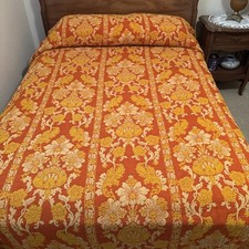 Fashion Manor Vintage Jacard Floral Damask Rust Orange Bed Spread 108” X 57” picture