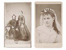 1860s Carte de Visite Lot x 2 Antique Photos Husband Wife Daughter Bride – PH88 picture