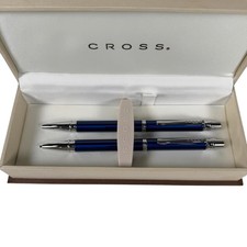 Cross Stratford Blue Lacquer Ballpoint Pen Mechanical Pen Set AT0291-3 New picture