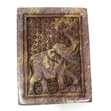 Vintage Elephant Carved Soapstone Stone Paperweight Trinket Plaque 4
