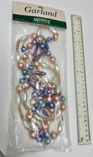 Vintage Midwest Cannon Falls Hand-Blown Czech Glass Bead Garland 6' Pastel NOS picture
