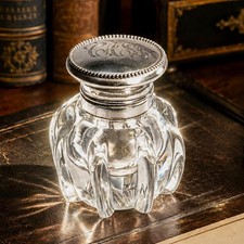 Stunning Crystal Sterling Silver Antique Art Nouveau Desk Paperweight Inkwell picture