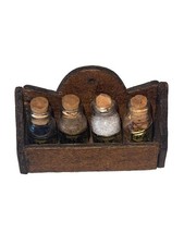 Cute Rare Vintage Miniature Dollhouse Wood Apothecary Spice Jars With Rack picture