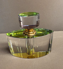 Modern Crystal Art Glass Perfume Bottle Gold Accent Geometric Vanity Decor picture