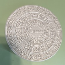 Frankoma 7TR Cherokee Alphabet Ceramic Glazed Round White Trivet 6 in picture