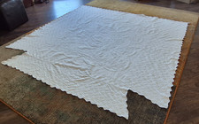 Vintage Full White Woven Cotton Bedcover Coverlet Chrysenthamum Detail Lovely picture