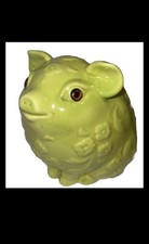 RARE Vintage Enchanto Pottery California Green Ceramic Piggy Bank Pig Figurine picture