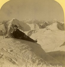Switzerland Mountaineer on Monte Rosa Summit Old Stereoview photo Gabler 1885 picture