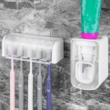 5 Slots Wall Mount Toothbrush Holder with Cover, Self Adhesive Toothbrush Storag picture