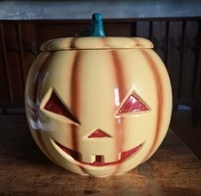 Rare 1940's Abingdon Jack-O-Lantern/Pumpkin Cookie Jar With Lid Repair. picture