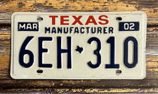 2002 Texas Manufacturer License Plate 6EH-310 w/Original Packing Slip picture