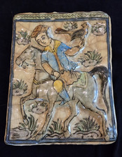 Antique Persian Tile Hand Painted Glazed Ceramic Relief picture