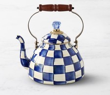 Williams Sonoma MacKenzie-Childs Royal Check Blue Tea Kettle 3 Quart picture