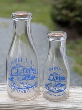 1936/1937 J.J. Ring  Westover Maryland Set 1 Pt & 1 Qt Blue Pyro Milk Bottles picture