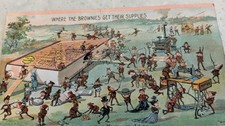 VTG TRADE CARD BROWNIES GETTING THEIR SUPPLIES AT MONTGOMERY WARD CO. CHICAGO picture