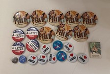 Vintage Coffee Themed Pinback Button Lot 24 Pins Total Funny Classic Pins picture