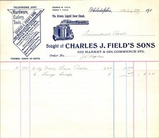 Charles J Fields Sons Invoice 1902 Philadelphia Hardware Store Door Check picture
