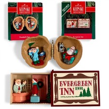 Hallmark Keepsake Ornaments 1990 Nutshell Chat & 1991 Evergreen Inn Set of 2 Vtg picture