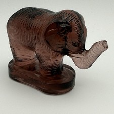 Vintage Mosser Amethyst Purple Art Glass Elephant Figurine Trunk Up Good Luck 2