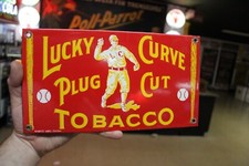 RARE LUCKY CURVE CUT TOBACCO DEALER PORCELAIN METAL SIGN BASEBALL RUTH MLB YORK picture